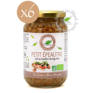 Bocal de véritable petit épeautre (engrain) bio cuit au bouillon de légumes. Lot de 6 bocaux. Non croisé avec du blé (non hybridé). Idem Label Hertzka. Triticum Monococcum. Bocal de véritable petit épeautre (engrain) bio cuit au bouillon de légumes. Non croisé avec du blé (non hybridé). Idem Label Hertzka. Triticum Monococcum. Recommandé par sainte Hildegarde de Bingen