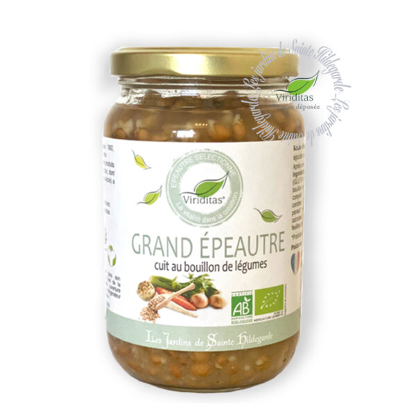 Bocal de grand épeautre Oberkulmer bio cuit au bouillon de légumes. Non croisé avec du blé (non hybridé). Idem Label Hertzka. Triticum Spelta Origine France. Bocal de véritable petit épeautre (engrain) bio cuit au bouillon de légumes. Lot de 6 bocaux. Non croisé avec du blé (non hybridé). Idem Label Hertzka. Triticum Monococcum. Bocal de véritable petit épeautre (engrain) bio cuit au bouillon de légumes. Non croisé avec du blé (non hybridé). Idem Label Hertzka. Triticum Monococcum. Recommandé par sainte Hildegarde de Bingen