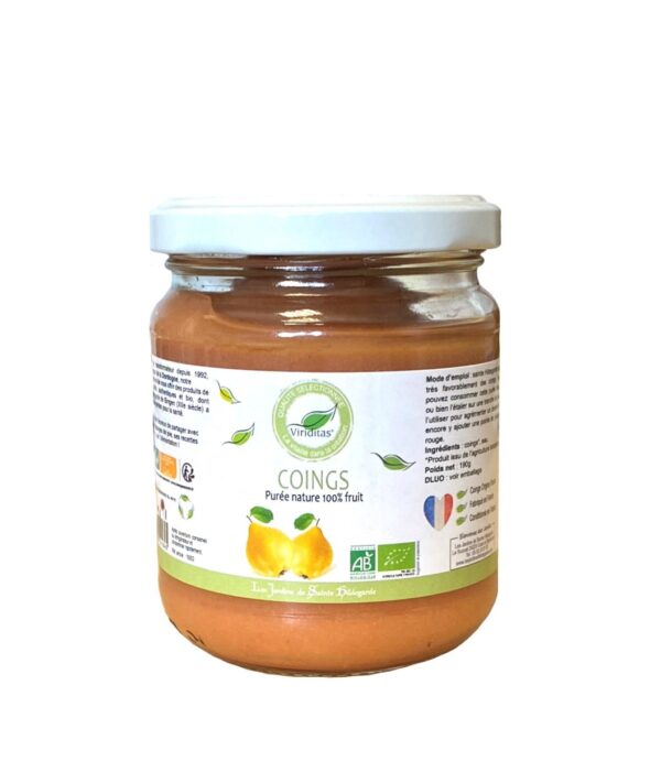 purée de coing bio, Origine France, pot de 190g net. Recommandé par sainte Hildegarde de Bingen