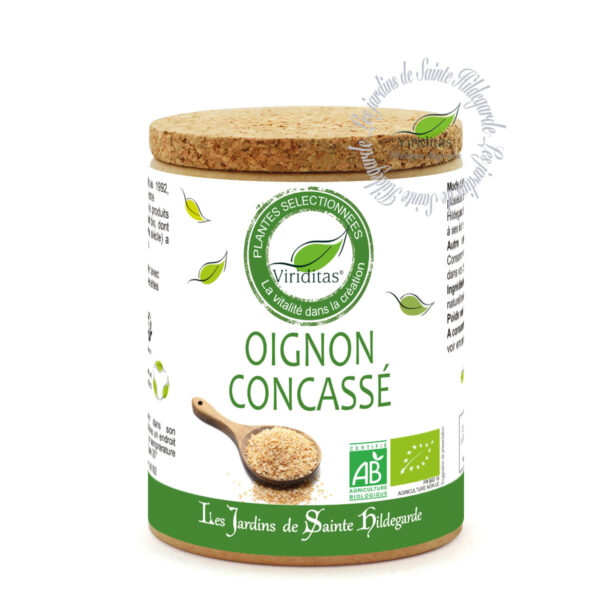 oignon concassé déshydraté, pot de 50g, recommandé par sainte Hildegarde de Bingen