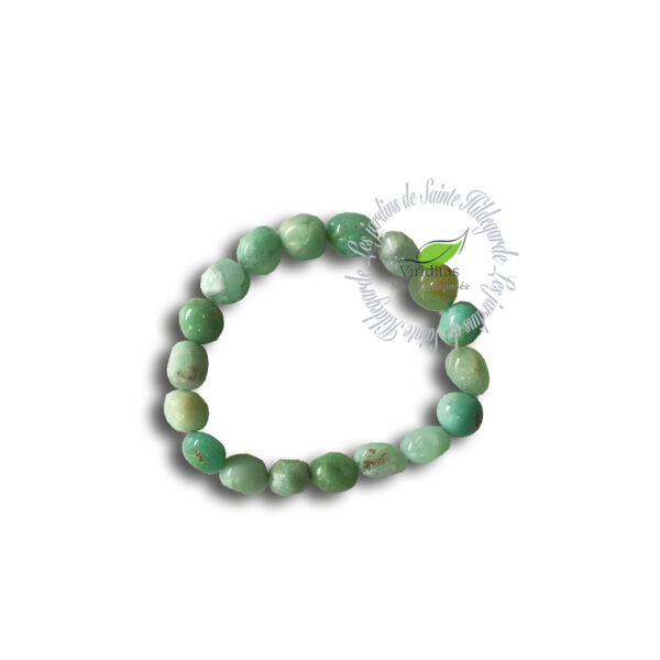 bracelet de chysoprase vert tendre, recommandé par sainte Hildegarde de Bingen pour la santé psychique et physique
