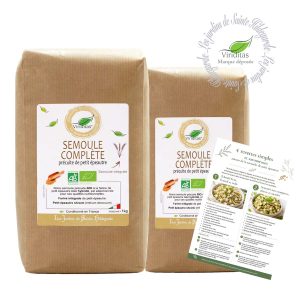 Lot de 2 paquets de 1kg de semoule précuite de petit épeautre italien - Bio et non hybridé + fiche 4 recettes à base de semoule précuite.