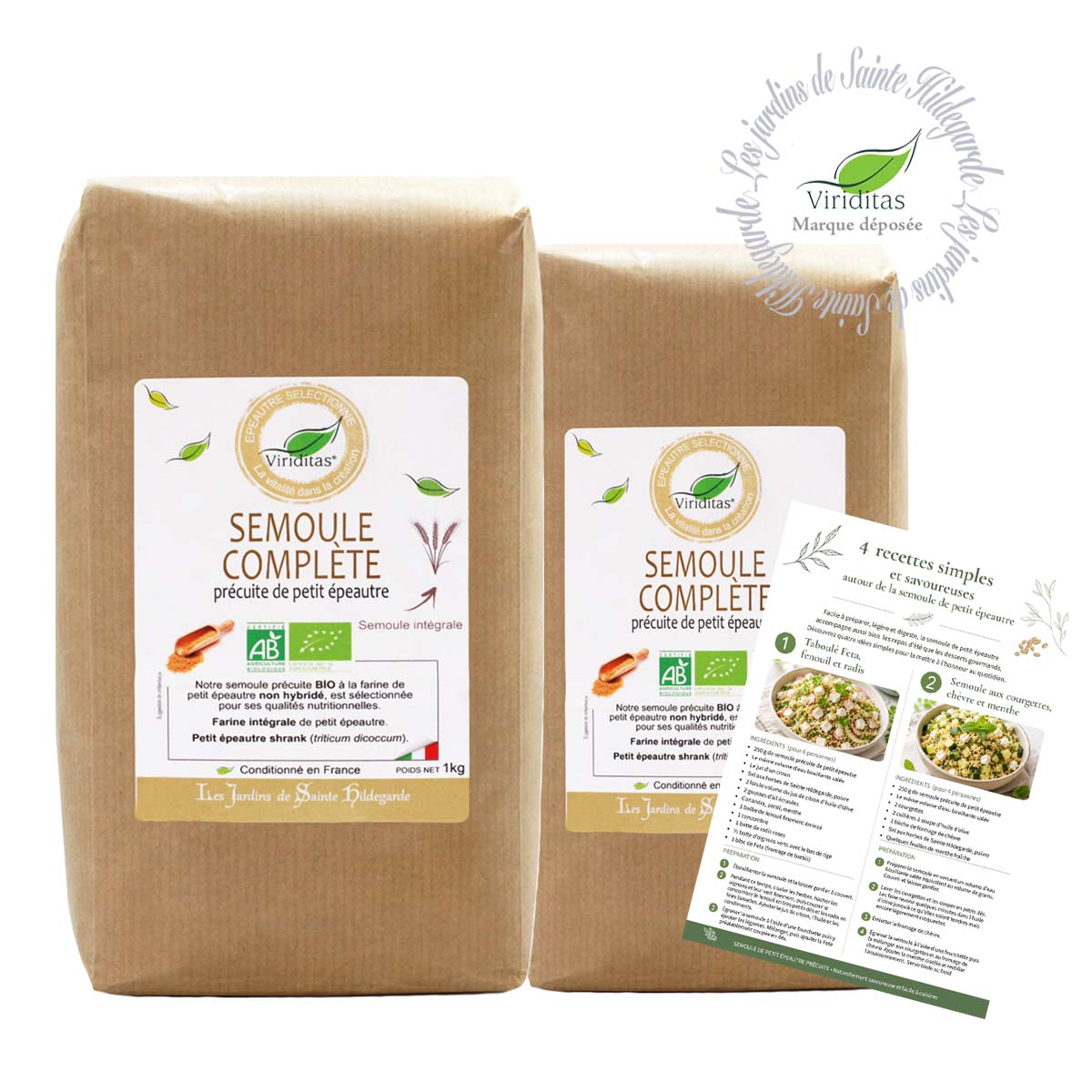 Lot de 2 paquets de 1kg de semoule précuite de petit épeautre italien - Bio et non hybridé + fiche 4 recettes à base de semoule précuite.