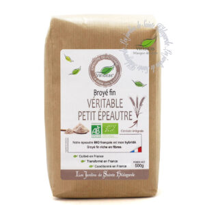 Broyé fin de véritable petit épeautre bio Origine France. Paquet de 500g. Non croisé avec du blé (non hybridé). Idem Label Hertzka. Triticum Monococcum. Recommandé par sainte Hildegarde de Bingen