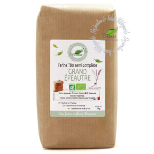 FARINE T80 GRAND ÉPEAUTRE BIO Non croisé avec du blé (non hybridé) sachet de 1kg - Variété OBERKULMER- Triticum spelta * issu de l'agriculture biologique Origine France. Recommandé par sainte Hildegarde de Bingen