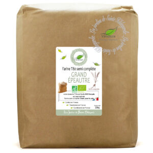 Farine T80 semi complète grand épeautre bio. Non croisé avec du blé (non hybridé) sachet de 20kg - Variété OBERKULMER- Triticum spelta * issu de l'agriculture biologique Origine France. Recommandé par sainte Hildegarde de Bingen