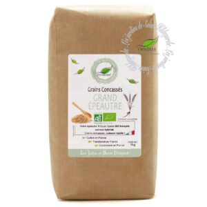 GRAINS CONCASSÉS DE GRAND EPEAUTRE BIO Non croisé avec du blé (non hybridé) sachet de 1kg - Variété 'OBERKULMER'- Triticum spelta * issu de l'agriculture biologique - Origine France. Recommandé par sainte Hildegarde de Bingen