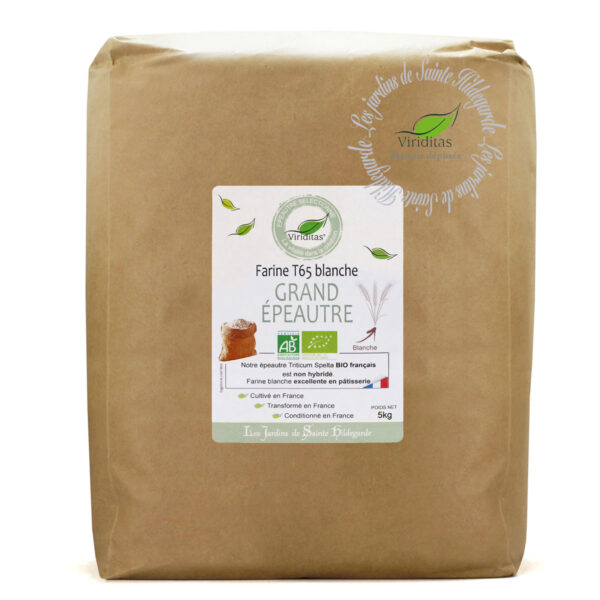 FARINE T65 GRAND ÉPEAUTRE BIO Non croisé avec du blé (non hybridé) sachet de 5kg - Variété OBERKULMER- Triticum spelta * issu de l'agriculture biologique Origine France. Recommandé par sainte Hildegarde de Bingen