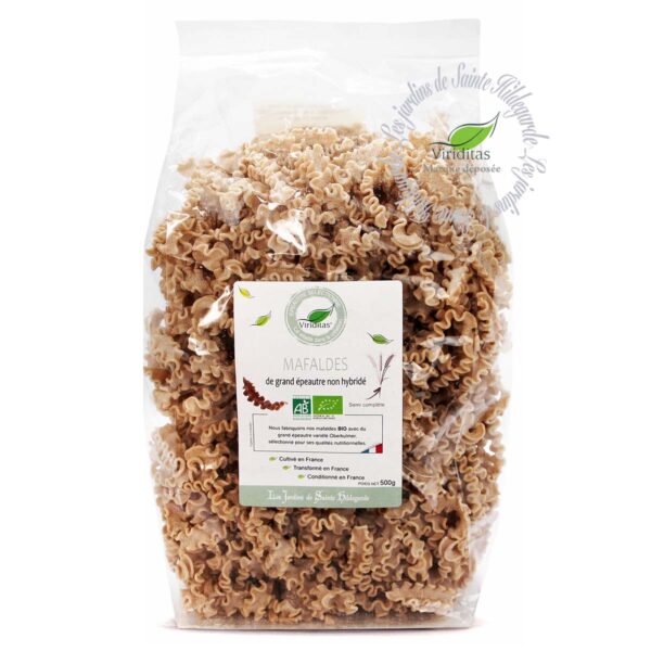 pâtes mafaldes de grand épeautre bio sachet de 500G * Non croisé avec du blé (non hybridé) - Variété 'OBERKULMER'- Triticum spelta * issu de l'agriculture biologique - Origine France. Recommandé par sainte Hildegarde de Bingen