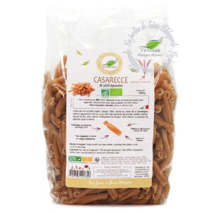 pâtes casarecce bio de petit épeautre italien, sachet de 500g. Non croisé avec du blé (non hybridé) - variété SHRANK Triticum Dicoccum Origine Italie. Recommandé par sainte Hildegarde de Bingen