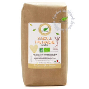 semoule fine fraîche bio de petit épeautre italien, sachet de 1kg. Non croisé avec du blé (non hybridé) - variété SHRANK Triticum Dicoccum Origine Italie. Recommandé par sainte Hildegarde de Bingen