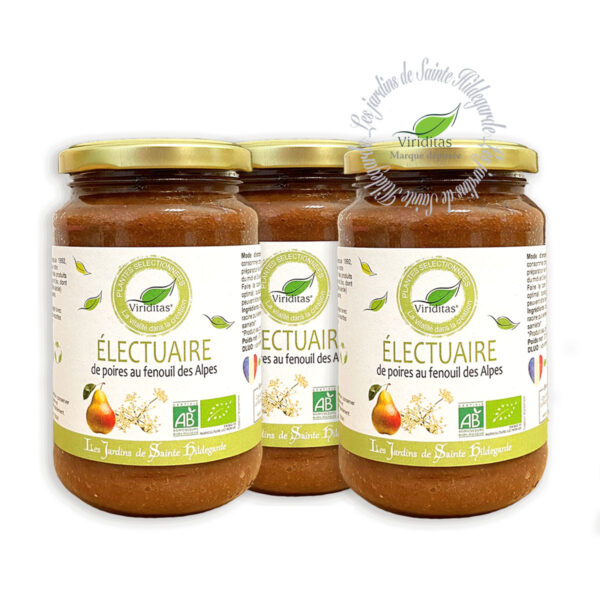 cure de poires miel et fenouil des Alpes, appelé par sainte Hildegarde de Bingen Miel au fenouil des Alpes ou électuaire de poires