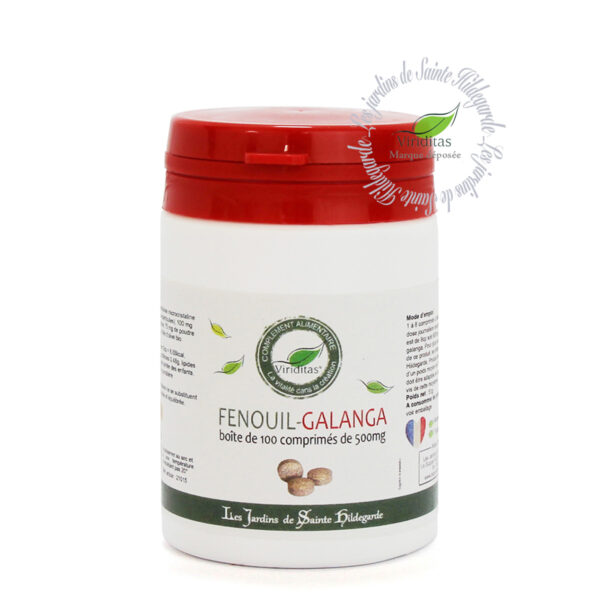 boîte de 100 comprimés de fenouil-galanga rouge, 500mg, recommandé par sainte Hildegarde de Bingen