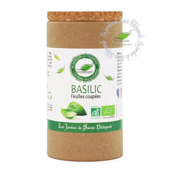 feuilles séchées de basilic bio, pot de 35g, recommandé par sainte Hildegarde de Bingen