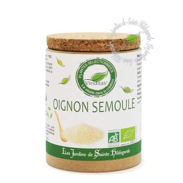 oignon semoule déshydraté, pot de 50g, recommandé par sainte Hildegarde de Bingen