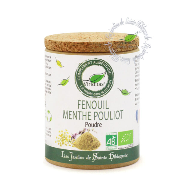 mélange de fenouil-menthe pouliot bio moulu, pot de 50g, recommandé par sainte Hildegarde de Bingen