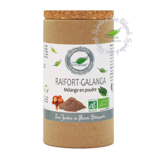 mélange en poudre de raifort et galanga rouge bio, pot de 50g, recommandé par sainte Hildegarde de Bingen