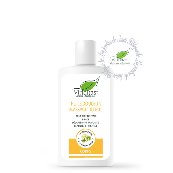 huile douceur massage au tilleul et au romarin, pour apaiser et détendre - fine et fluide - ingrédients 100% naturels - 125ml