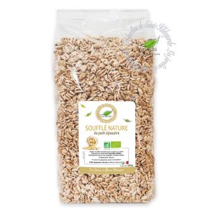 Grains soufflés nature de petit épeautre italien (triticum dicoccum) biologique et non hybridé (non croisé avec du blé), sachet de 360g