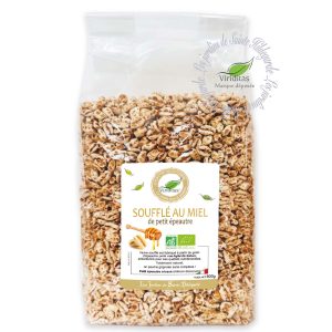 Grains soufflés au miel de petit épeautre Italien (triticum dicoccum) biologique et non hybridé (non croisé avec du blé), sachet de 500g